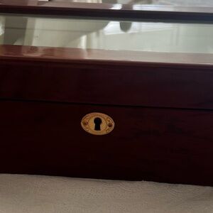 Elegant Wooden Jewelry Box with Glass Top and Keys
